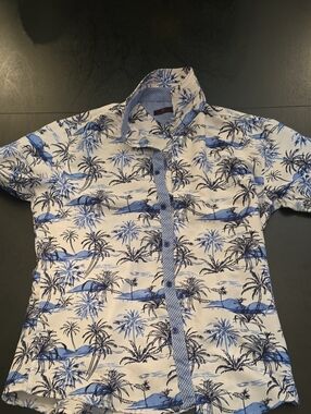 Collection B White Shirt with Blue Palm Island Print